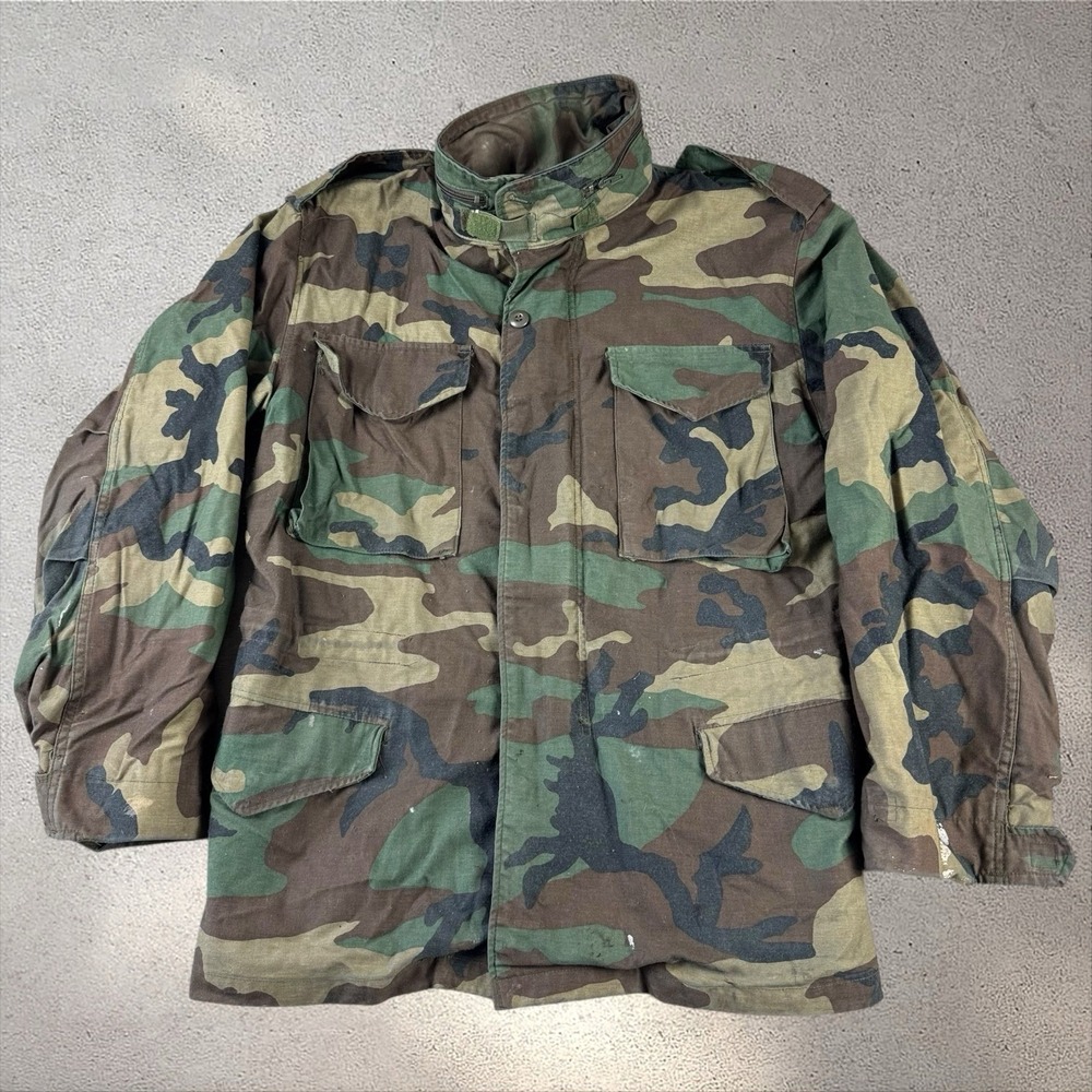 VTG‎ Alpha Industries M65 Field Jacket Medium Reg Woodland Camo USA Cold Weather